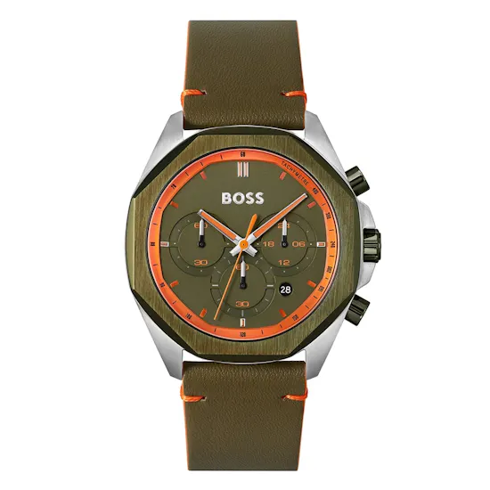 Boss Men's Leather Watch | Orange Rose