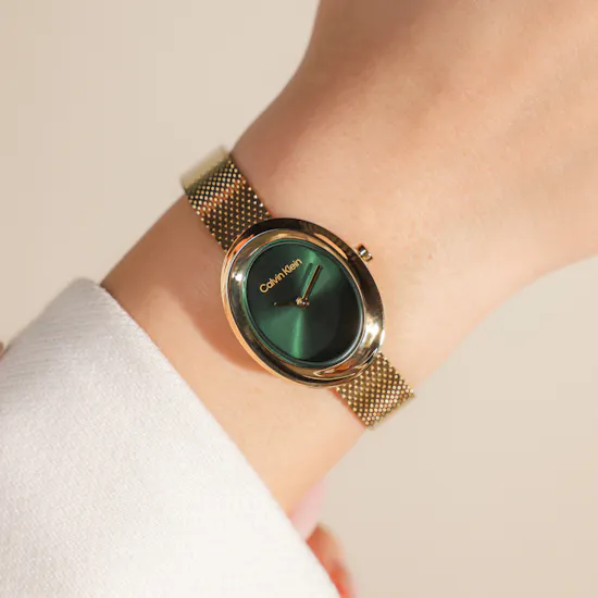 Calvin Klein Oval Twisted Bezel Mesh Women's Watch