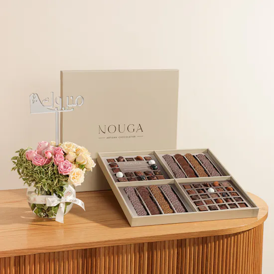 Nouga Quadruple Classic Chocolate Bonbons and Drops Box | Congratulations Flower Vase