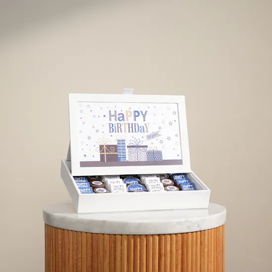 Lilac Happy Birthday Chocolates White Leather Box