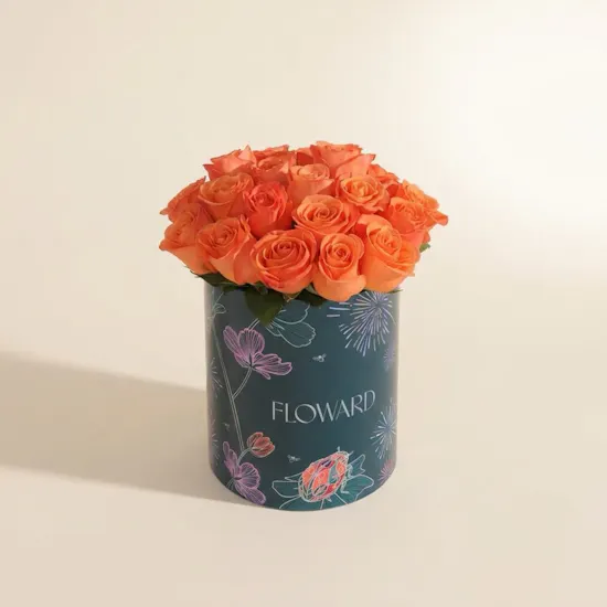 Pearly Orange Rose Box | 25 Flowers