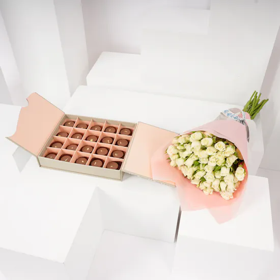 Floward Caramel Chocolate Box | Baby Roses Bouquet