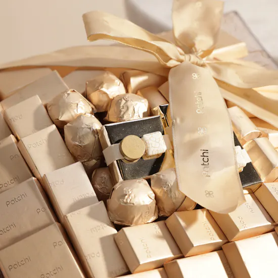 Patchi Gold Square Chocolate Tray | Charming Elegance Bouquet