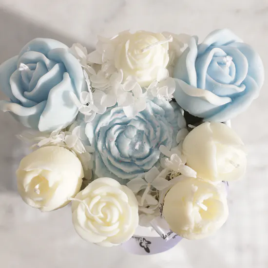 Lelido Blue and White Medium Flowers Candles Basket