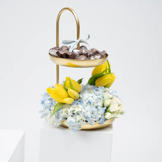 Gold Plate of Chocolate & Flowers