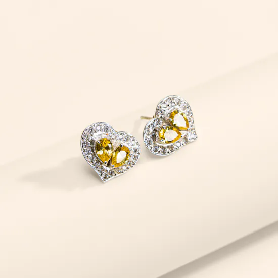 Hrh Yellow Heart Gold Plated Studs Earrings