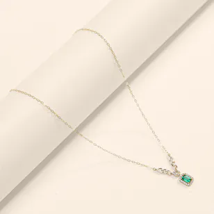 L'azurde Instyle Rectangle Green Stones Gold Necklace
