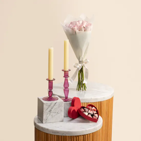 Candle Connection Candle Holder Set | Fleur Chocolate Box and Beauty Flowers Bouquet