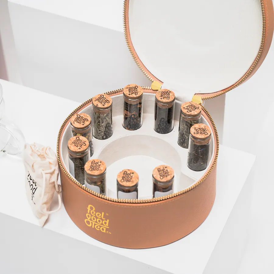 Feel Good Tea Camel Leather Tea Box | Delightful Bouquet 5