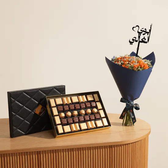 Bostani Black Leather Chocolate Box | Father's Day Flower Bouquet