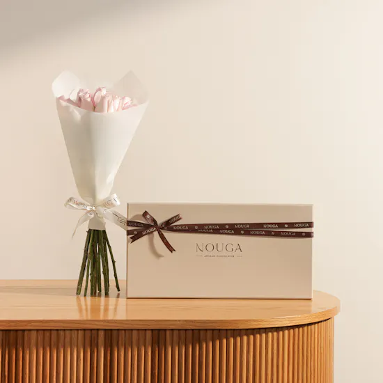 Nouga Congrats Bonbons Chocolates Classic Duple Square Box | Precious Flower Bouquet