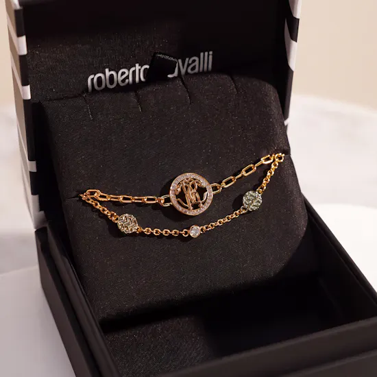 Roberto Cavalli Gold-Tone Double Layered Logo Bracelet