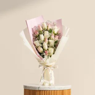 Exquisite Pink and White Rose Bouquet