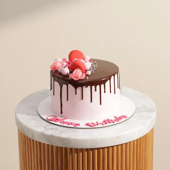 Mister Baker Pink Floral Chocolate Drip Birthday Cake