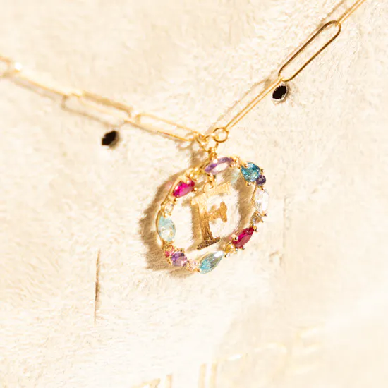 L'azurde Letter F Colored Stones Necklace
