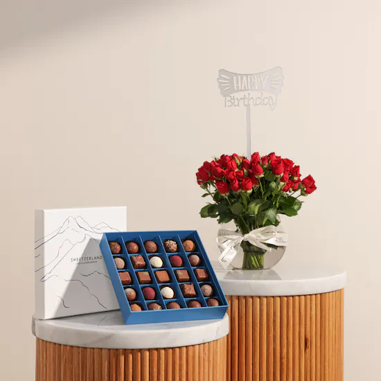 Sweetzerland Elegant Chocolate Box | Birthday Red Flowers