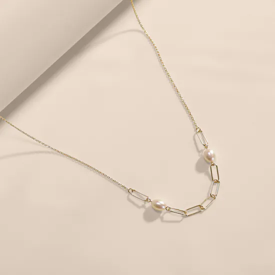 Damas Kiku Minimal Yellow Gold Freshwater Pearl Women's Necklace