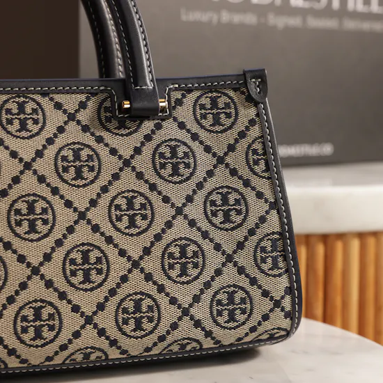 Tory Burch T Monogram Women's Navy Jacquard East-West Small Tote Bag