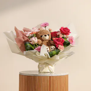 Floward Small Teddy Bear | Joyful Flowers Bouquet