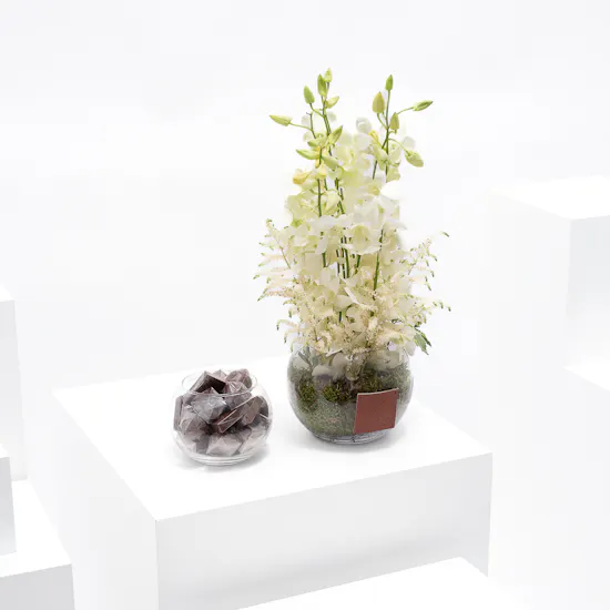 Floward Mixed Chocolates | White Blooms Vase