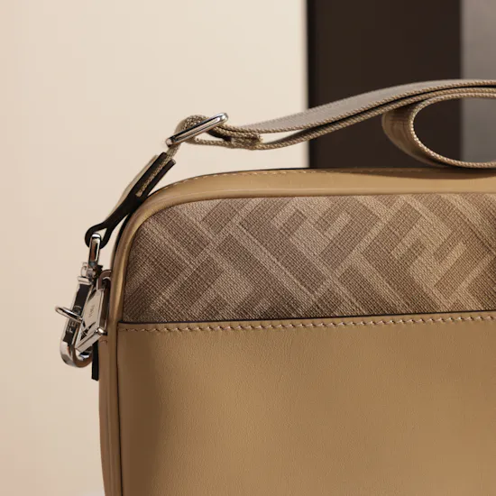 Fendi Squared FF Camera Case Men’s Beige Leather Bag
