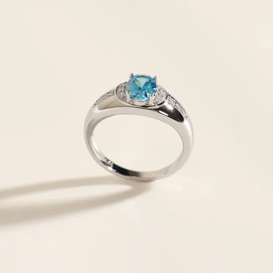Floward Sky Blue Halo Silver Women's Ring | Size 8