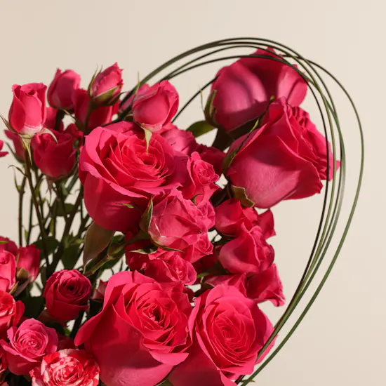 Stunning Fuchsia Rose Heart Bouquet