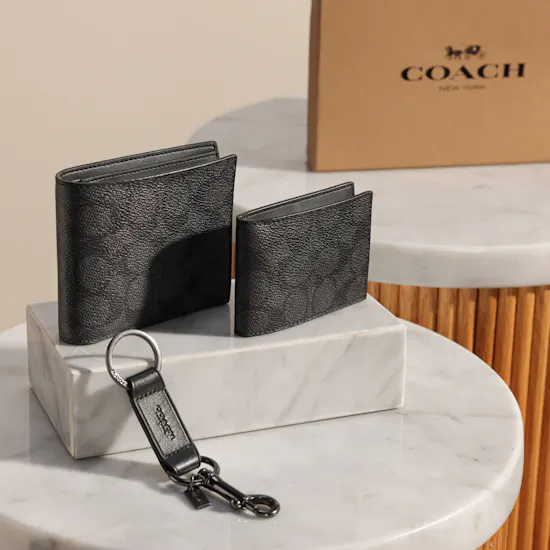 Coach Black Signature Canvas Wallet Gift Set for Men