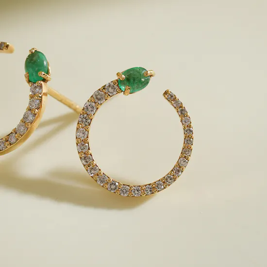 Izmirian Diamond and Emerald Open Hoop Earrings