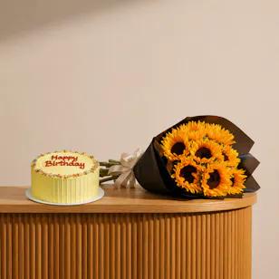 The Hummingbird Bakery Happy Birthday Cake | Bright Sunflower Bouquet 