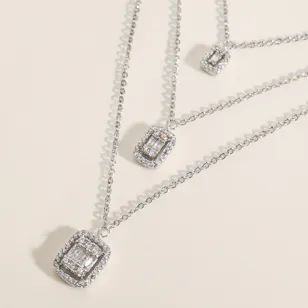 Alvira Crystal Triple Strand Emerald Silver Necklace
