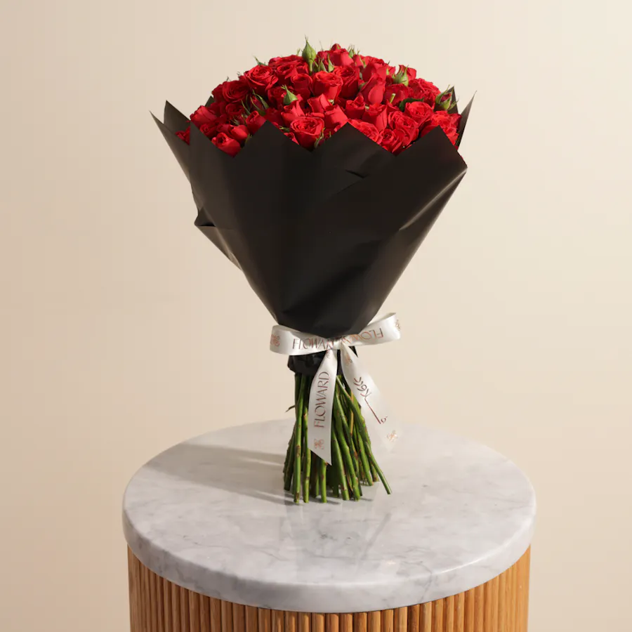 Crimson Red Baby Roses Bouquet | 35 Flowers 2