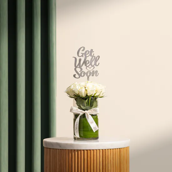 Get Well Soon White Roses Vase