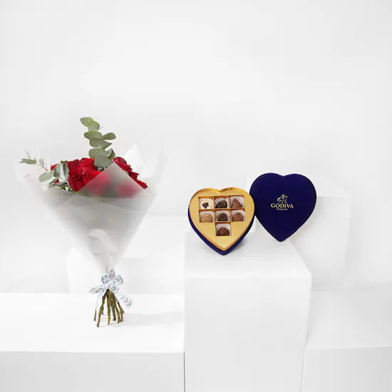 Godiva Heart Chocolates Box | 12 Red Roses