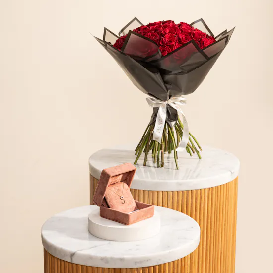 Siran by Iram Diamond Letter S Necklace | Stunning Red Roses Bouquet