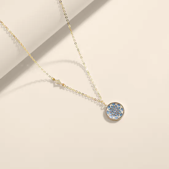 Damas Amelia Madinah Yellow Gold Sky Blue and White Mother of Pearl Necklace