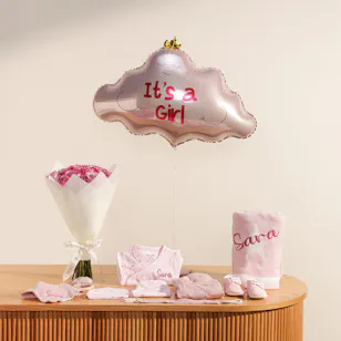 BelovedOne Personalized Baby Girl Gift Set | Elegant Flower and Balloons BelovedOne Personalized Baby Girl Gift Set | Elegant Flower and Balloons