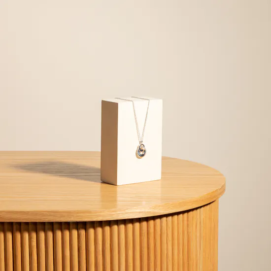 Felizmoda Silver Circles Necklace with 15 White Chrysanthemums