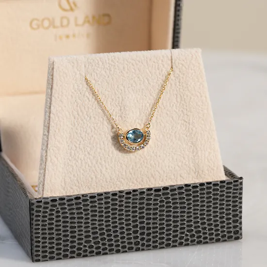 Gold Land Blue Topaz with Diamond Necklace