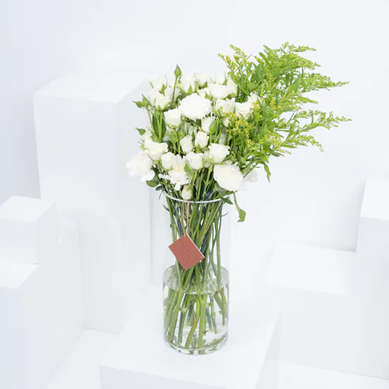 Pure Petals | Baby Roses, Carnations and Solidago in Beautiful Long Vase