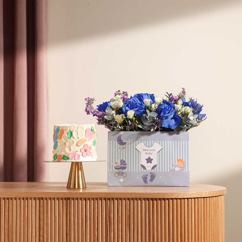 Floward Painted Palette Knife Cake | Welcome Baby Boy Flowers