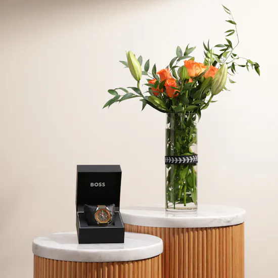 Boss Men's Leather Watch | Orange Rose