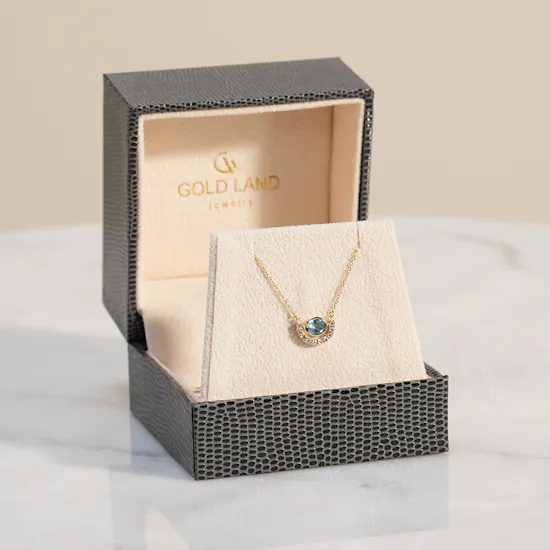 Gold Land Blue Topaz with Diamond Necklace