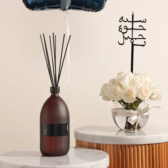 Mubkhar Tuscan Grove Reed Diffuser | Happy Birthday Roses Vase with Birthday Balloon