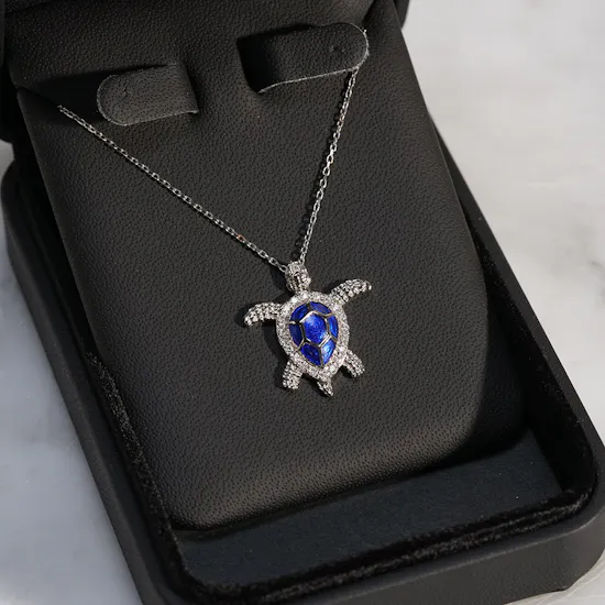 Izmirian Diamond and Blue Enamel Gold Turtle Necklace