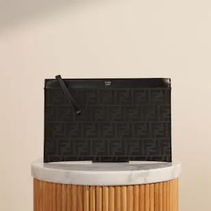 Fendi FF Men's Black Jacquard Flat Medium Pouch