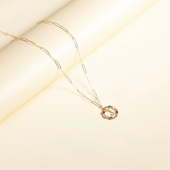 L'azurde Letter J Colored Stones Necklace
