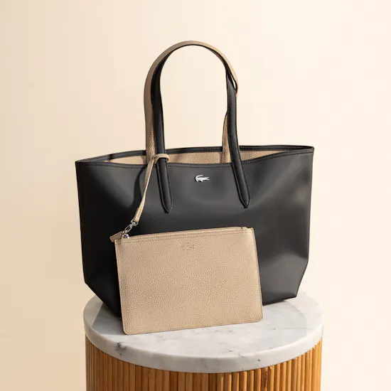 Lacoste Anna Reversible Tote with Pouch | Black and Beige