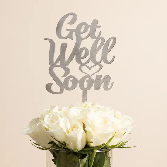 Get Well Soon White Roses Vase
