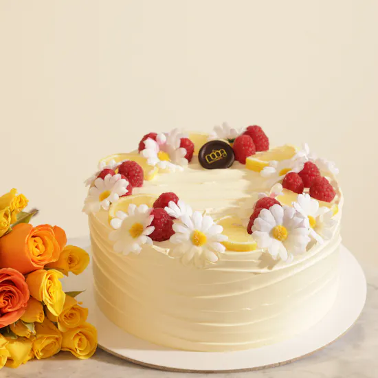 Noon Sweets Raspberry Lemon Cake | Fresh Blooms